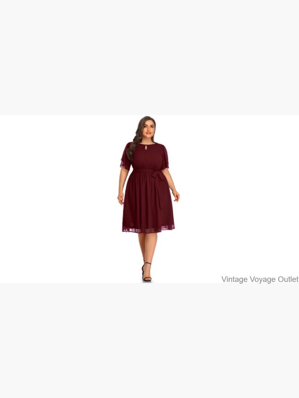 Plus Size Chiffon Cocktail Dresses - Keyhole Neck Midi Work Occasion - Picture 7 of 7